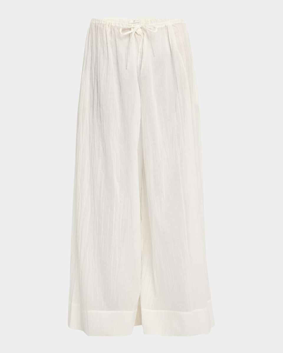 Hypnosta Pleated Cotton Wide-Leg Drawstring Pants
